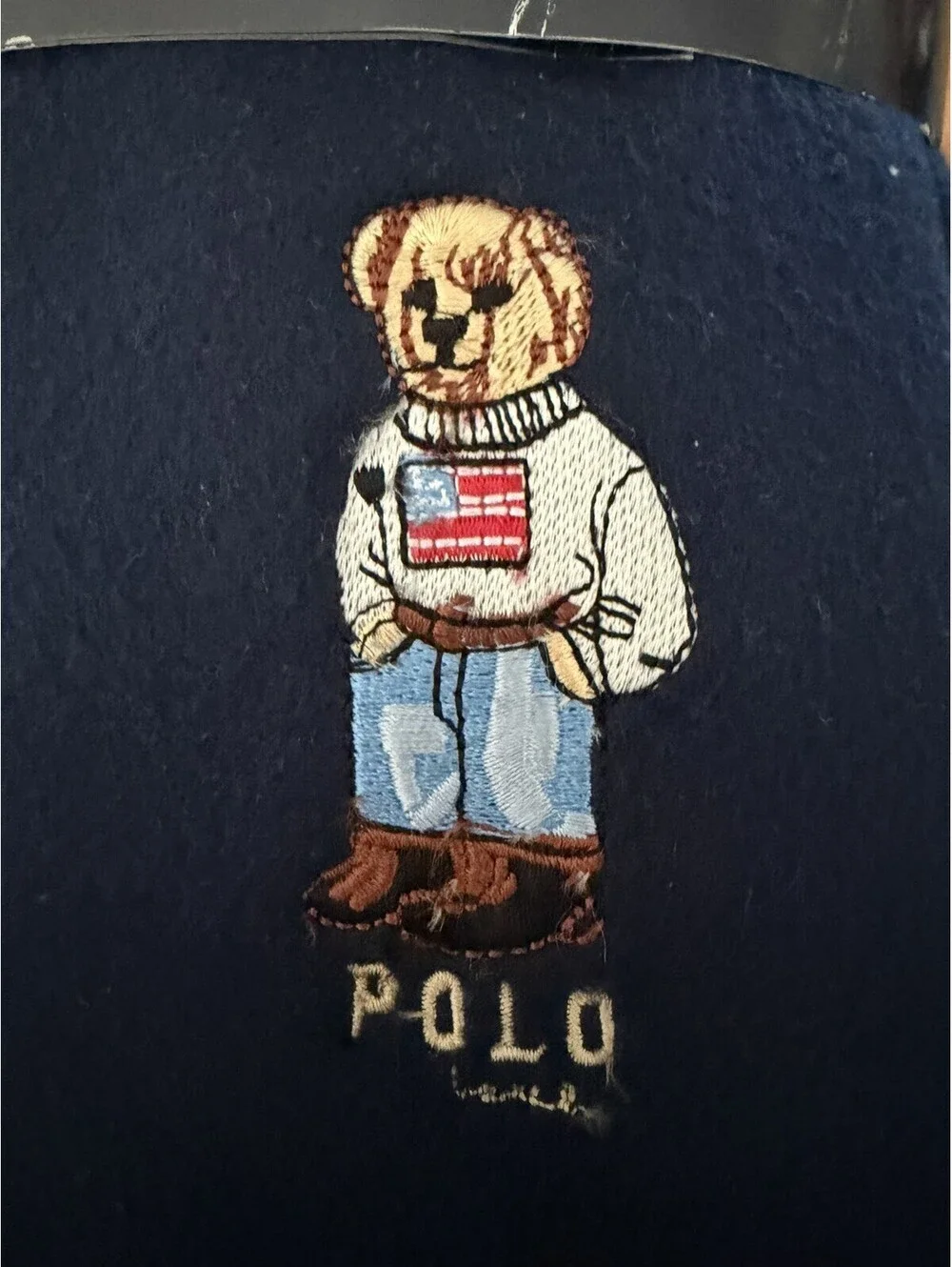 Vintage Lauren Ralph Lauren Polo Bear Throw Blanket Navy Blue Fleece